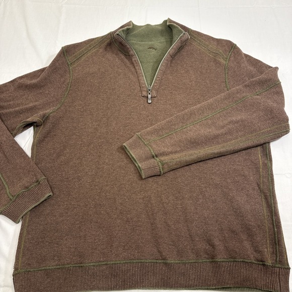 Tommy Bahama Sweater BRN/GREEN Pullover 1/4 Zip Reversible Sweatshirt MEN XL - Picture 1 of 11